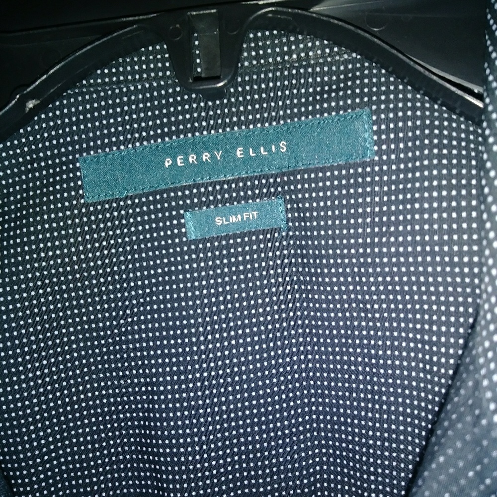 Perry Ellis, navy blue dress shirt, size small